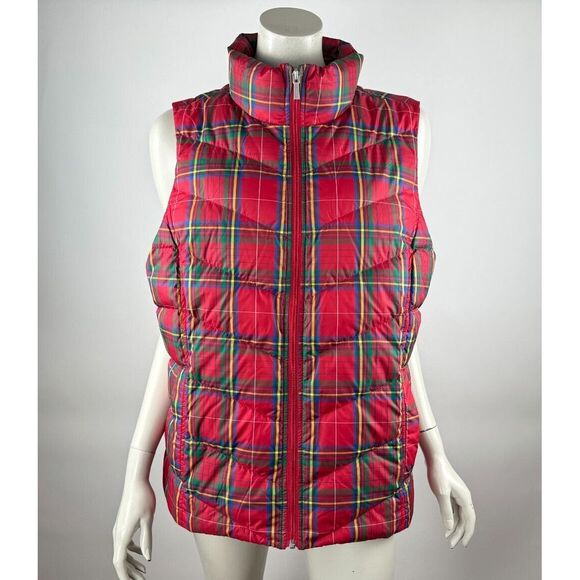 Lands End Down Puffer Vest‎ Women L 14-16 NWOT Full Zip Sleeveless Jacket Tartan